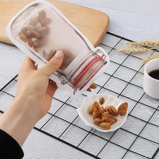 Jar Bottle Bags, Food Storage Bags Snack Sandwich Zip Bags Reusable Airtight Saddle Storage Bags Leakproof Food Saver Bags for Travel Camp Picnic, Multidesigned (3 Pcs)
