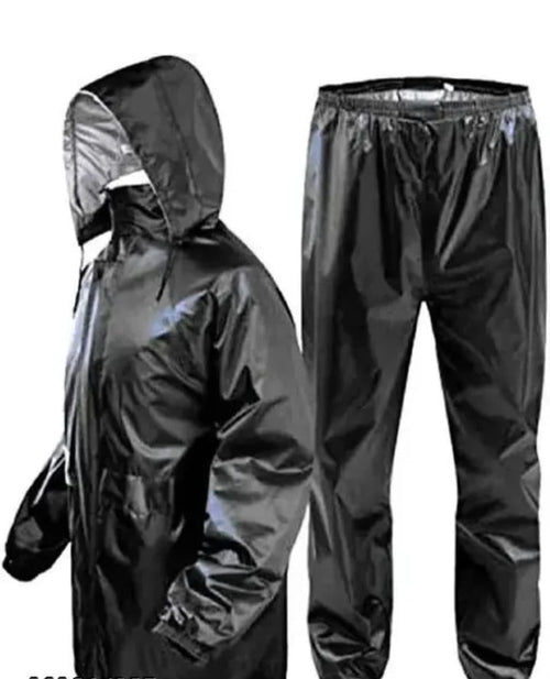 Polyester Solid Rainsuit for Men (Black, XL)